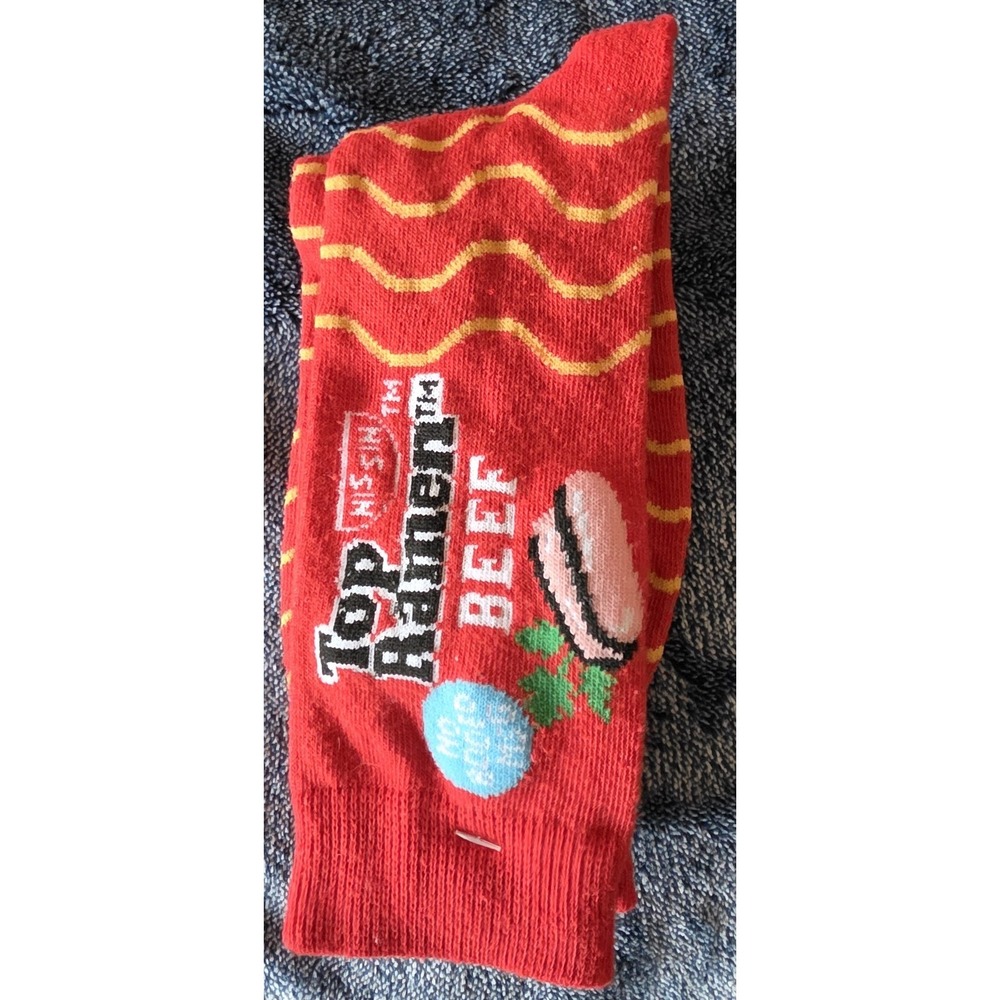 Top Ramen Novelty Crew Socks Red Striped Fun Food Theme New